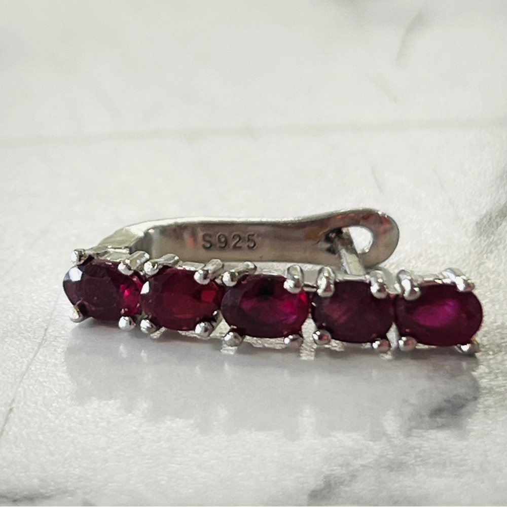 Genuine Ruby Hoop Earrings set in rhodium over 925 Sterling Silver. Brand new!